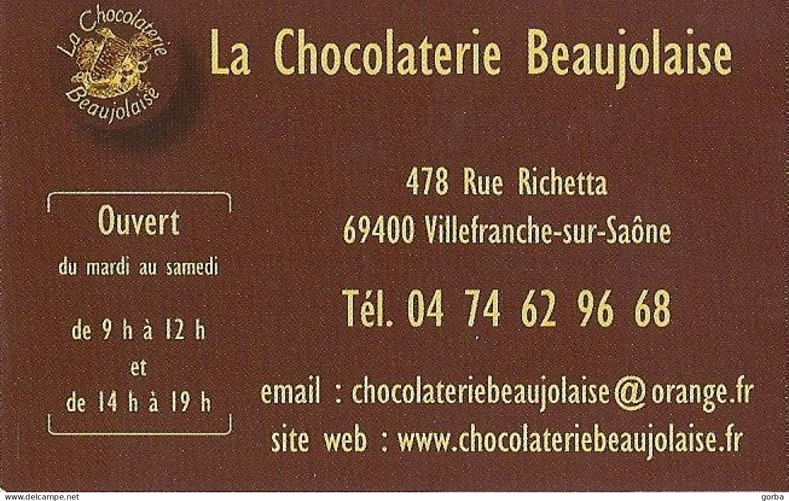 *Carte Visite - La Chocolaterie Beaujolaise à Villefranche Sur Saône (69) - Cartoncini Da Visita