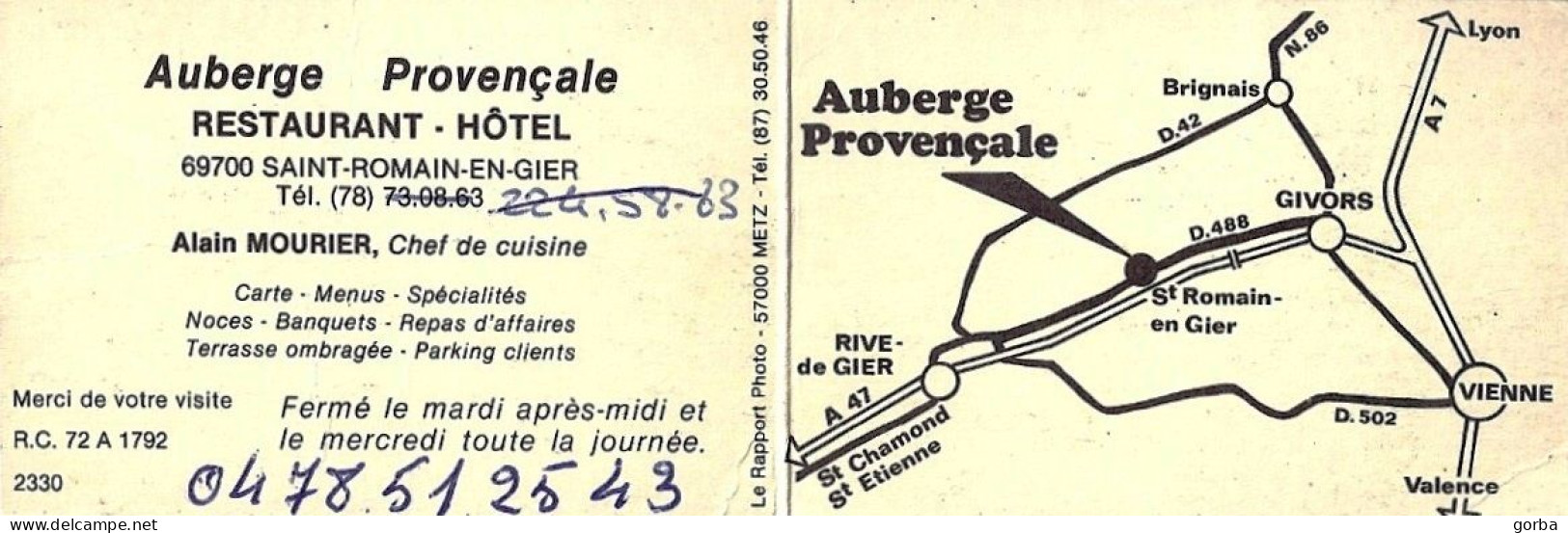 *Lot De 3 Cartes Visites  Hôtel Restaurant - Auberge Provençale à St Romain En Gier (69) - Cartes De Visite