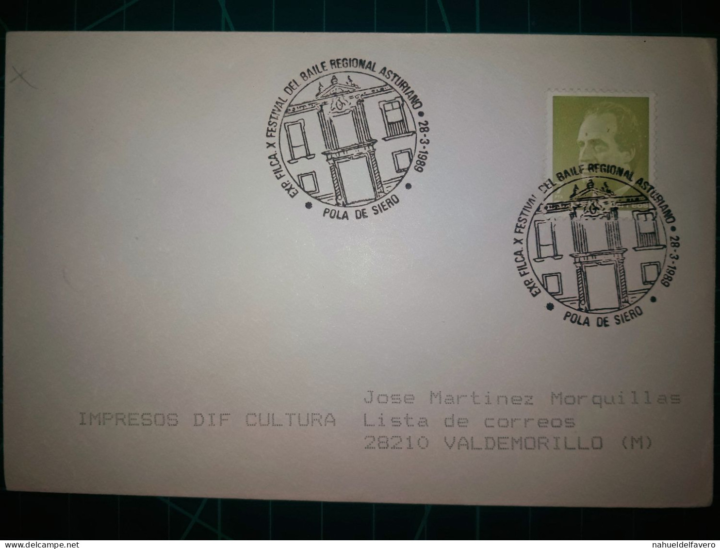 ESPAGNE : Enveloppe Avec Cachet Spécial Du Festival De Danse Asturienne. Pola De Siero. Année 1989. - Oblitérés