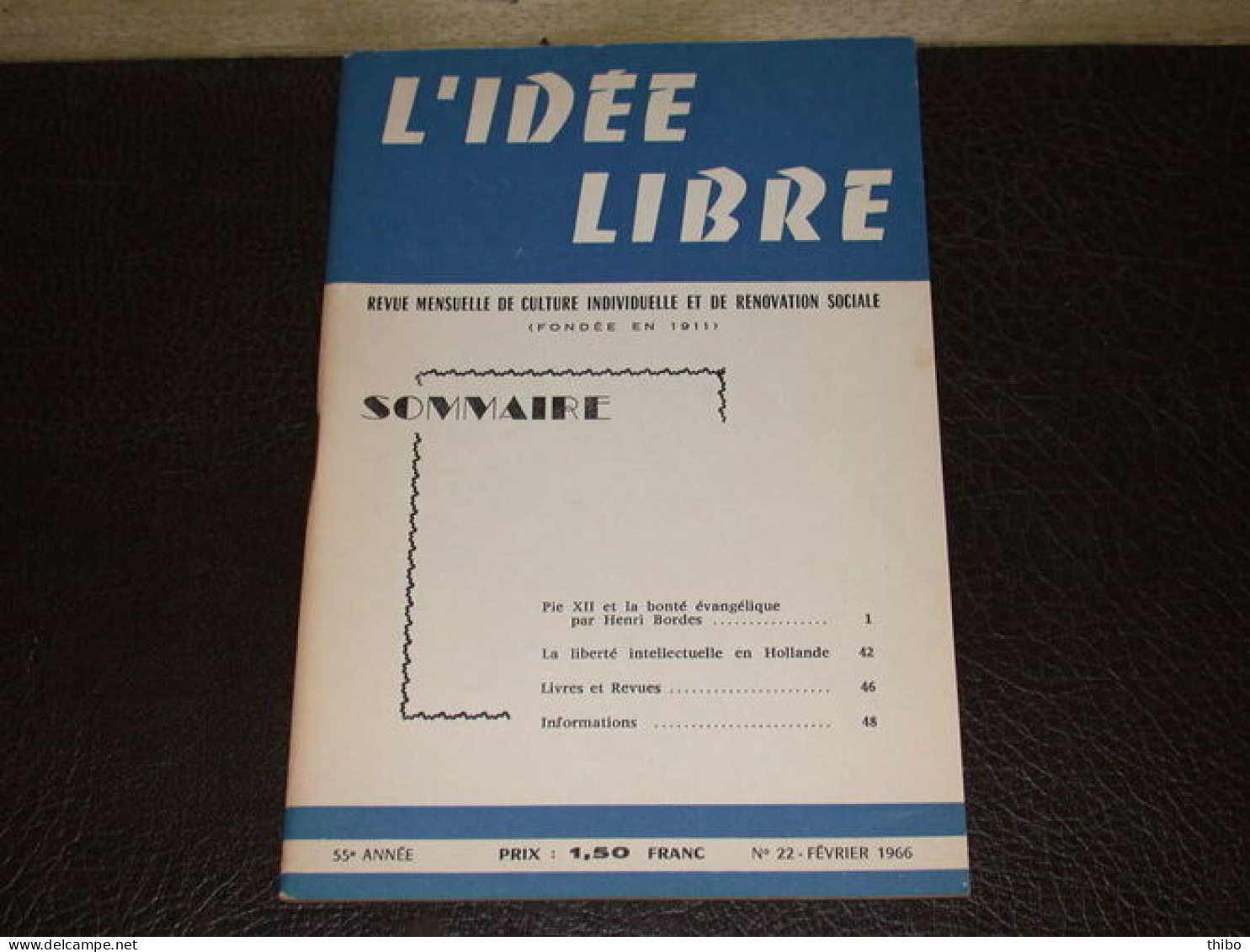 Revue "L'idée Libre" N° 22. Février 1966 - Ohne Zuordnung