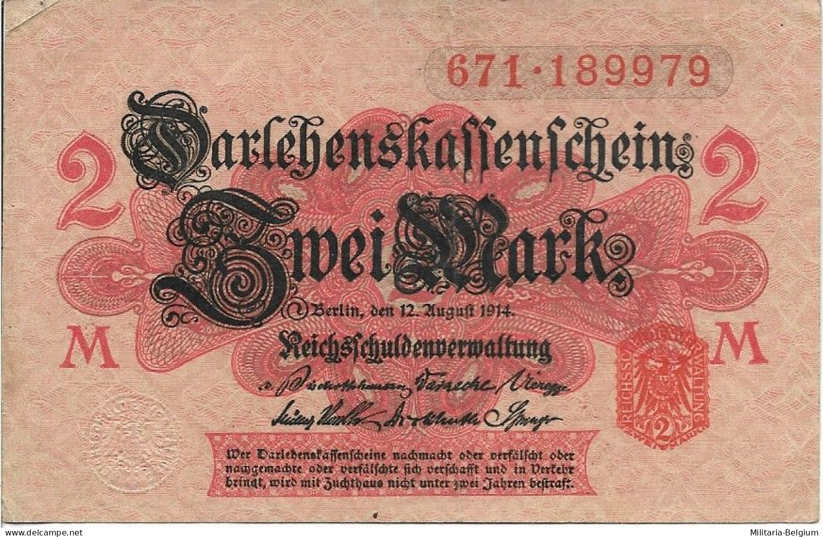 Duitsland - Darlehnskassenschein Zwei Mark - 1914 - Autres & Non Classés
