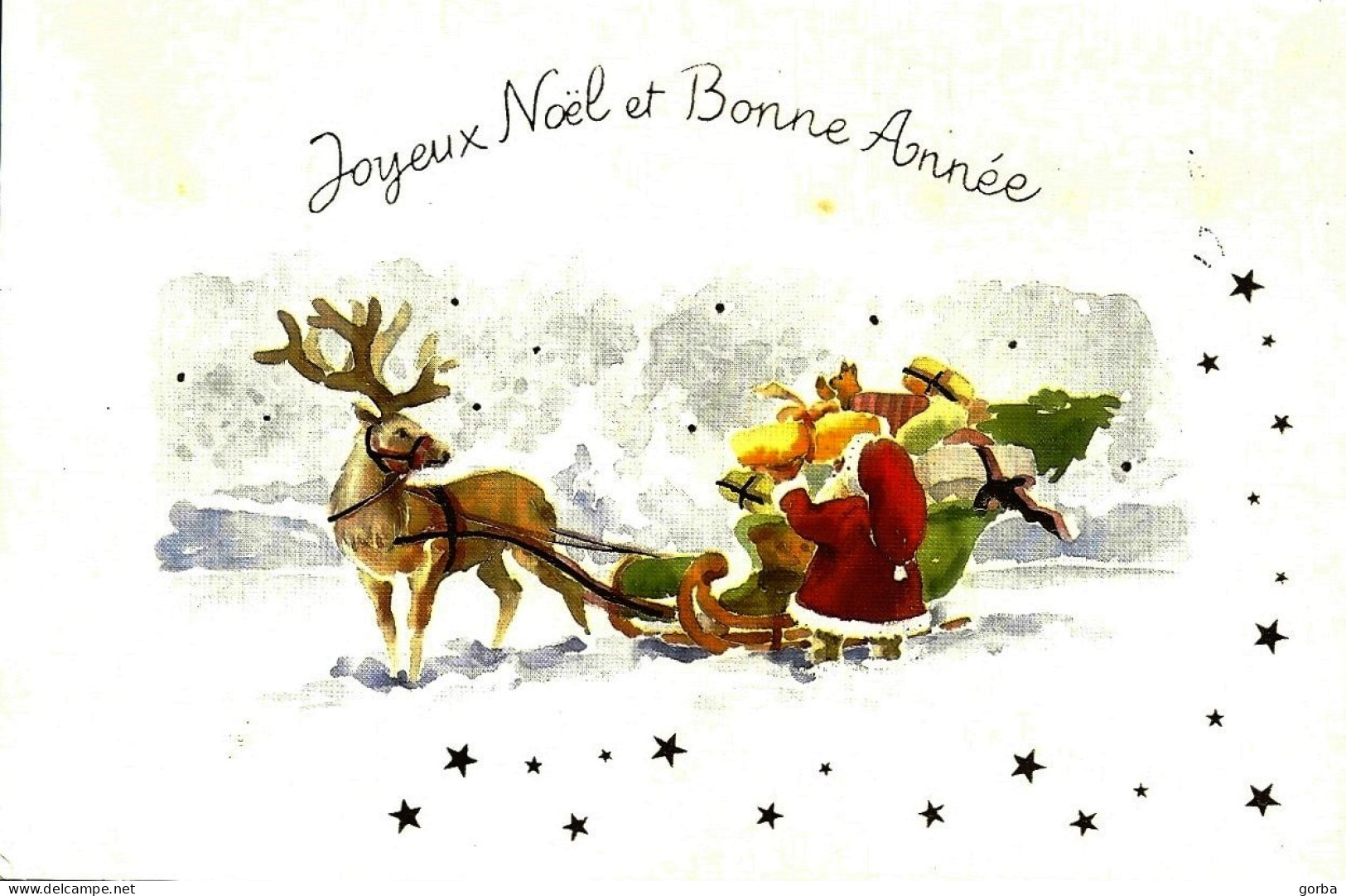 *CPM Double - Carte De Voeux - Pere Noel Avec Son Traineau, Son Renne Et Des Cadeaux - Dessin De R. Christensen - New Year