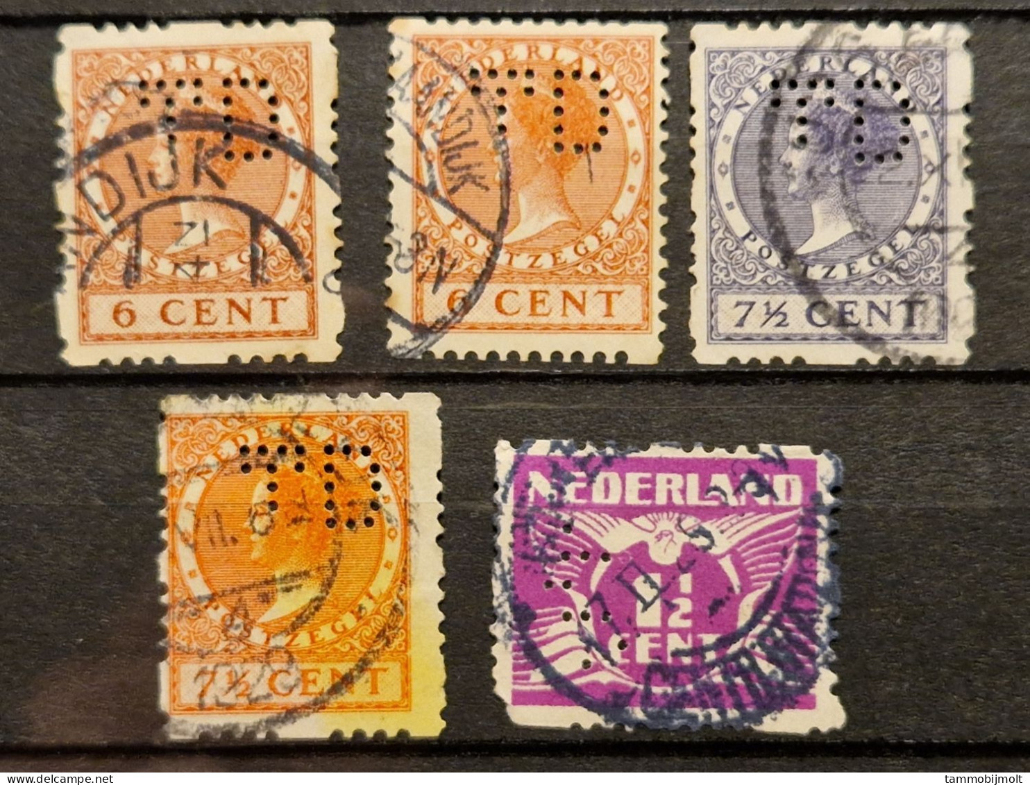Netherlands, Nederland; Roltanding; POKO Perfins; 5 Different Stamps TD - Ohne Zuordnung