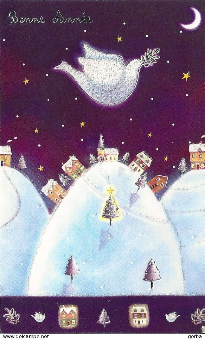 *CPM - Bonne Année - Illustration Paysage Enneigé, Colombe De La Paix - New Year