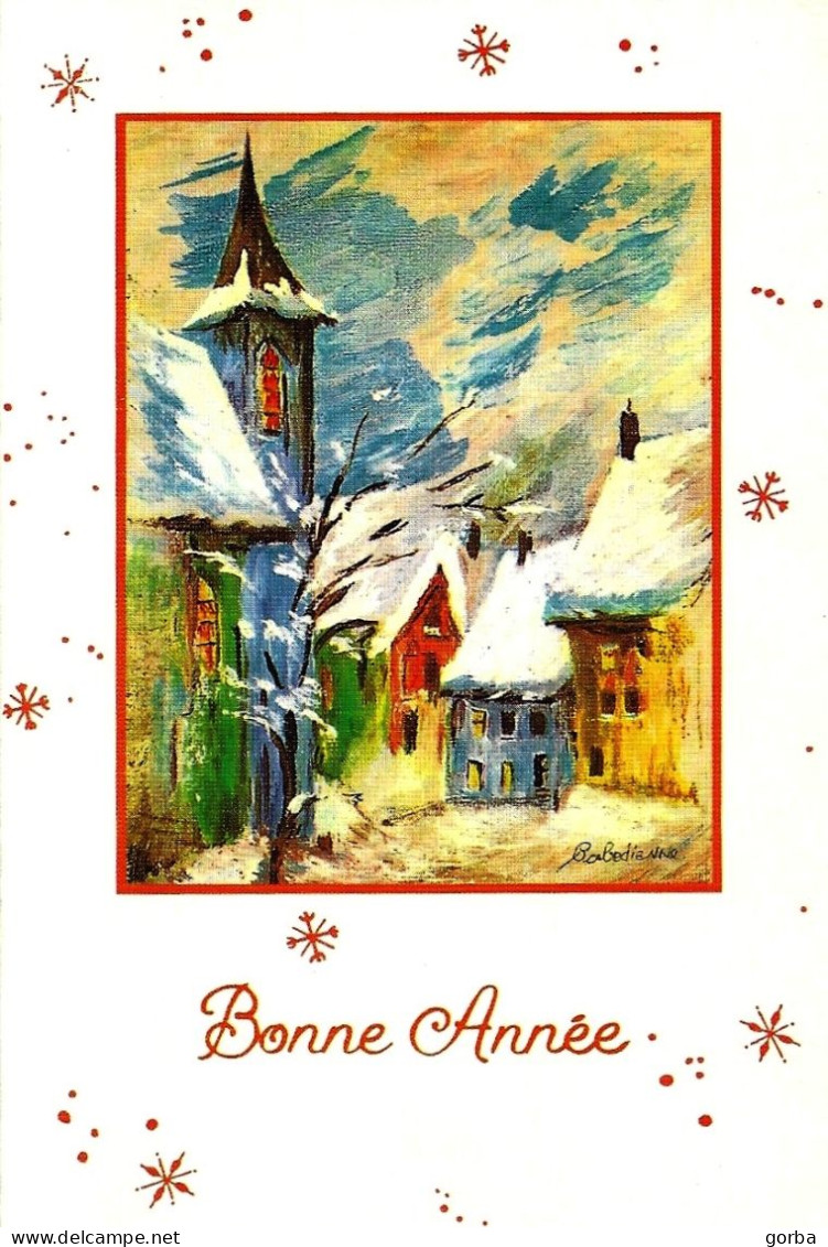 *CPM Double - Carte De Voeux - Le Village En Hiver -  Peinture De Geneviève Bardedienne - Nieuwjaar