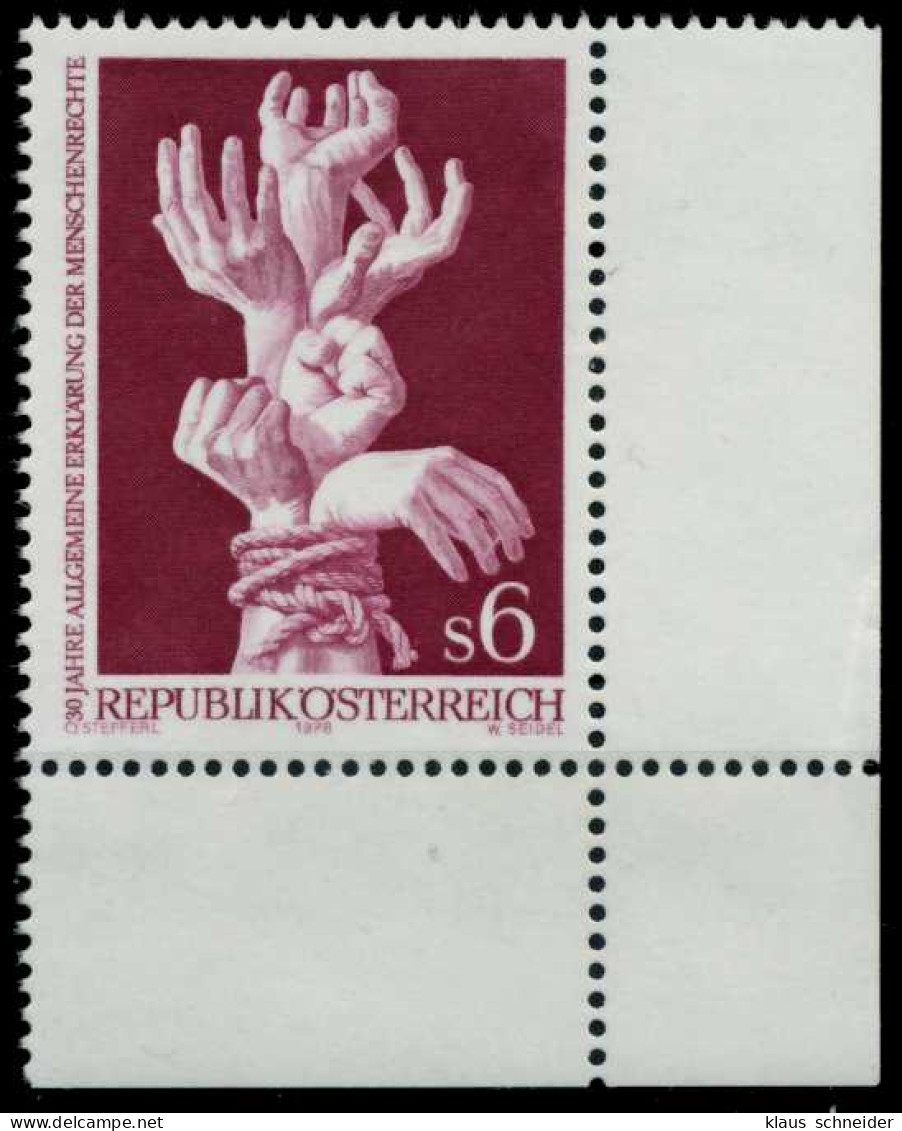 ÖSTERREICH 1978 Nr 1595 Postfrisch ECKE-URE X80989A - Nuevos