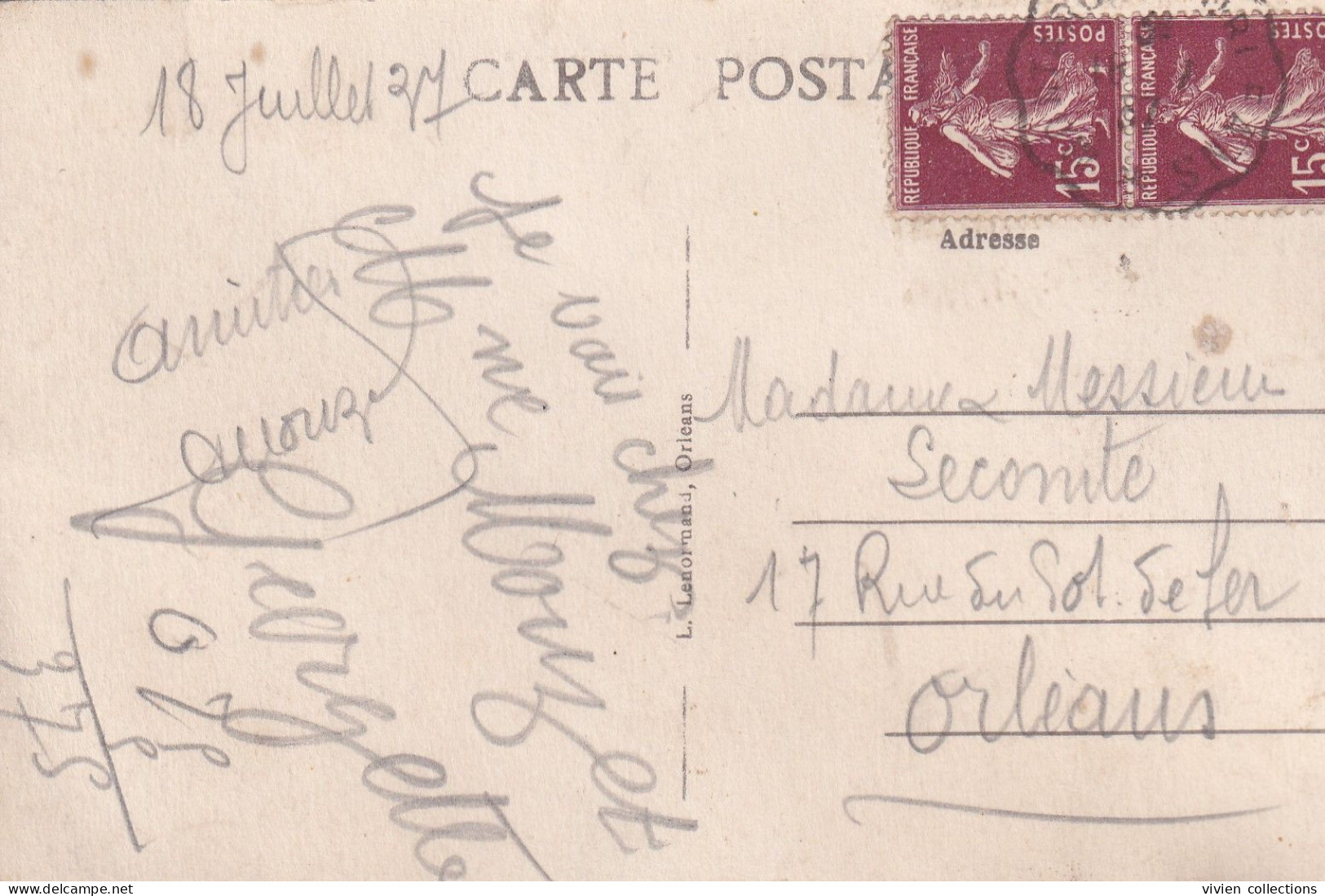 Fay Aux Loges (45 Loiret) Rue De La Poste - édit. Lenormand Circulée 1937 Convoyeur Orléans A Montargis - Altri & Non Classificati