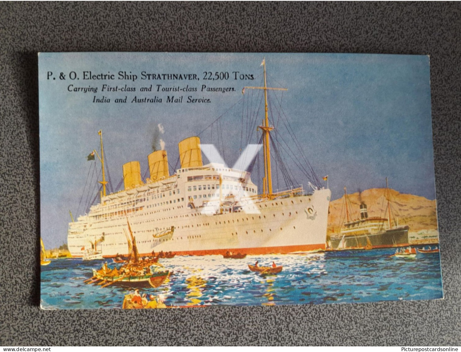 P&O ELECTRIC SHIP STRATHNAVER OLD COLOUR ART POSTCARD  SHIPPING STEAMER INDIA  AUSTRALIA MAIL SERVICE - Dampfer
