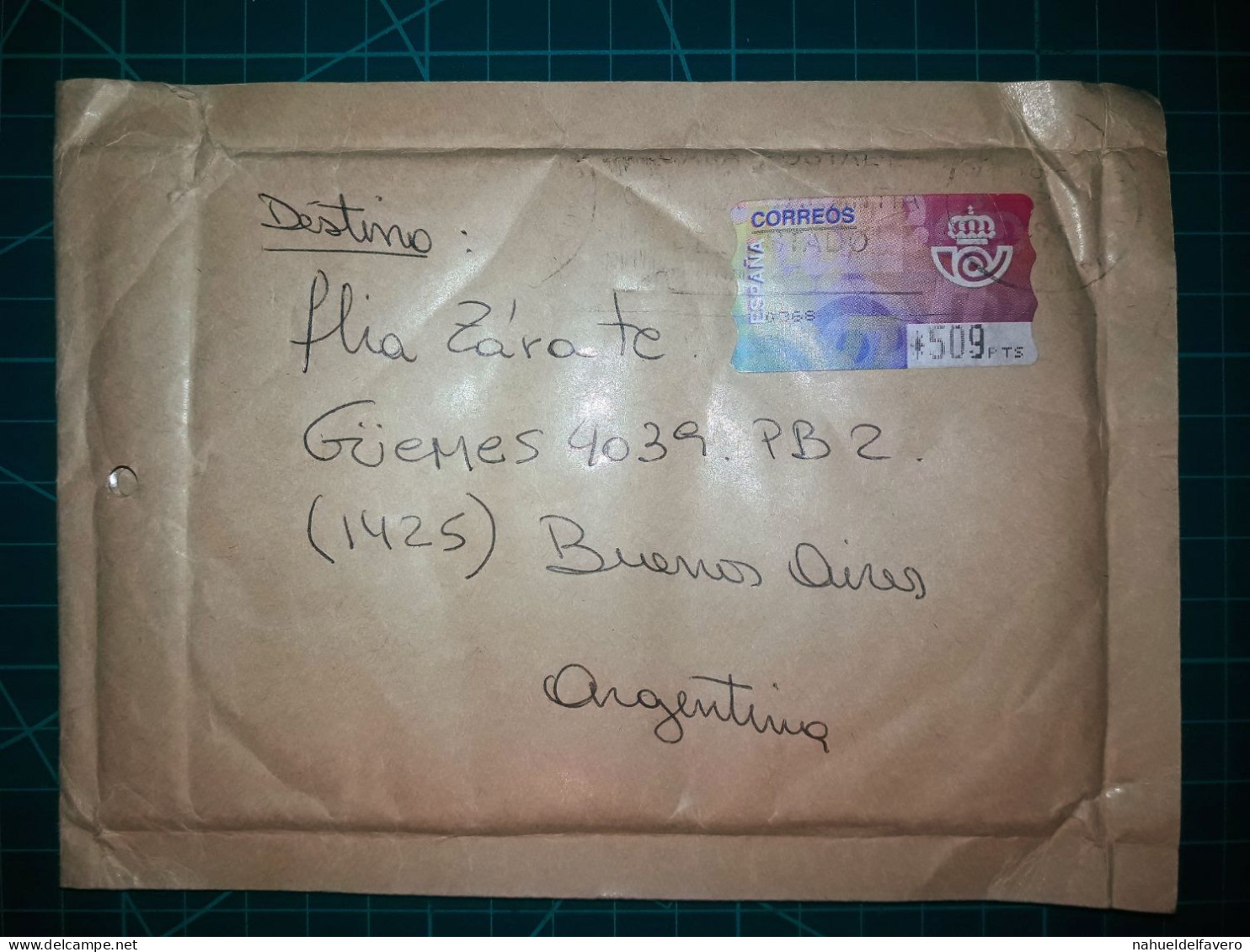 ESPAGNE : Enveloppe Distribuée à Buenos Aires, En Argentine, Depuis La Ville De Madrid Dans Les Années 1990 - Usados