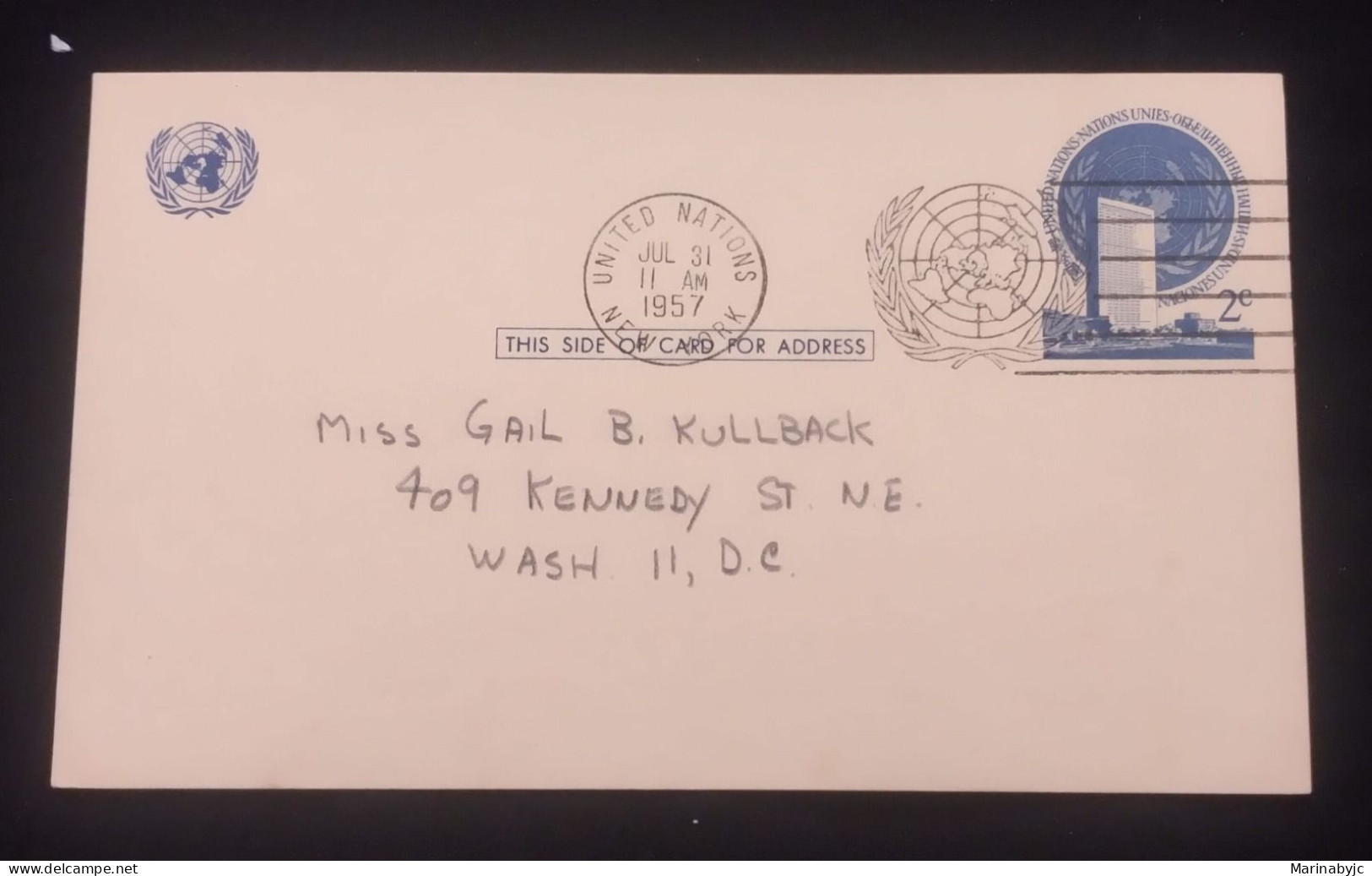 D)1957, UNITED NATIONS, COVER CIRCULATED TO THE U.S.A, WITH BASIC SERIES STAMP, UNITED NATIONS ORGANIZATION, XF - Otros & Sin Clasificación