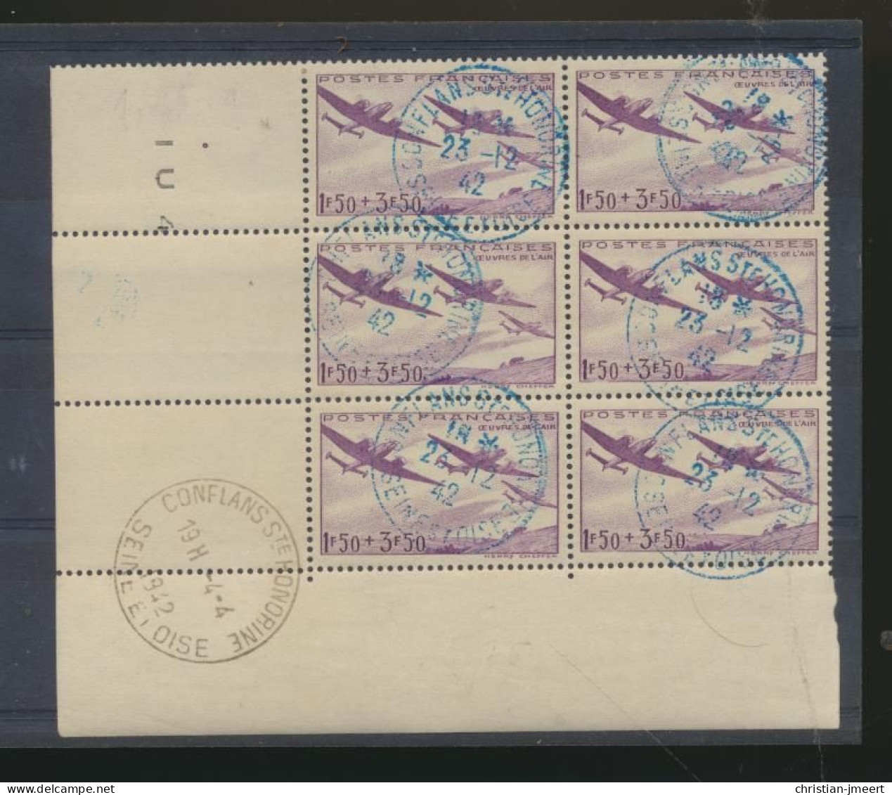 France PA  Bloc De 6 Cdf Voir Cachet - 1927-1959 Oblitérés