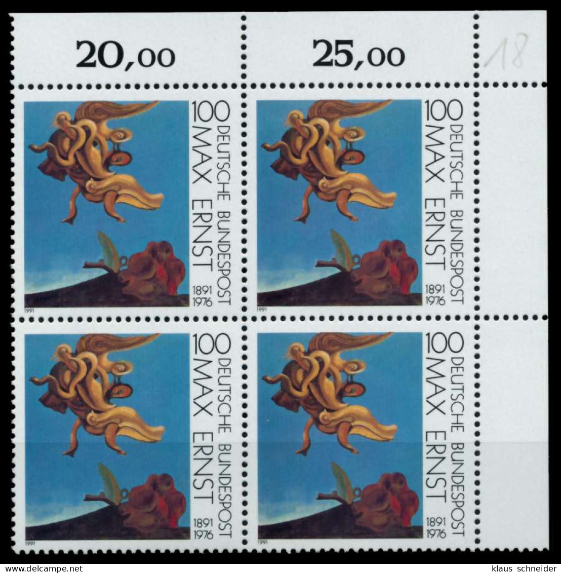 BRD 1991 Nr 1569 Postfrisch VIERERBLOCK ECKE-ORE X76CEB2 - Neufs