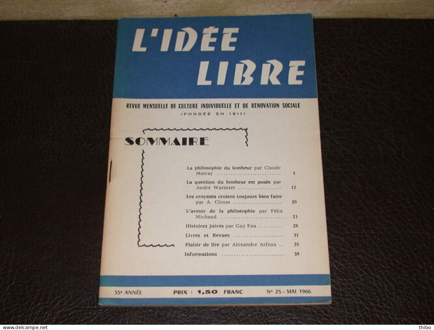 Revue "L'idée Libre" N° 25. Mai 1966 - Ohne Zuordnung