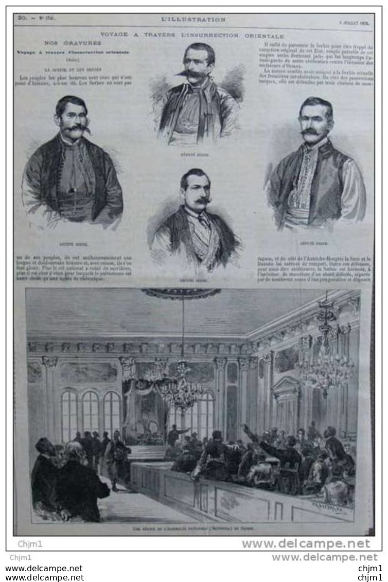 Une Séance De L&acute;assemblee Nationale (Skupstina) De Serbie - Page Original  1876 - Historische Dokumente