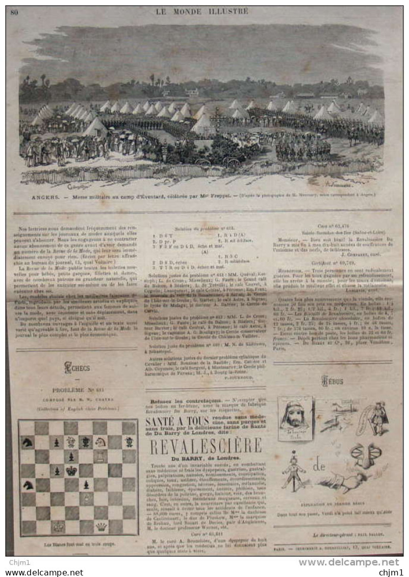 Angers - Messe Militaire Au Camp D'Éventard, Célébrée Par Mgr Freppel -  Page Original 1876 - Historical Documents