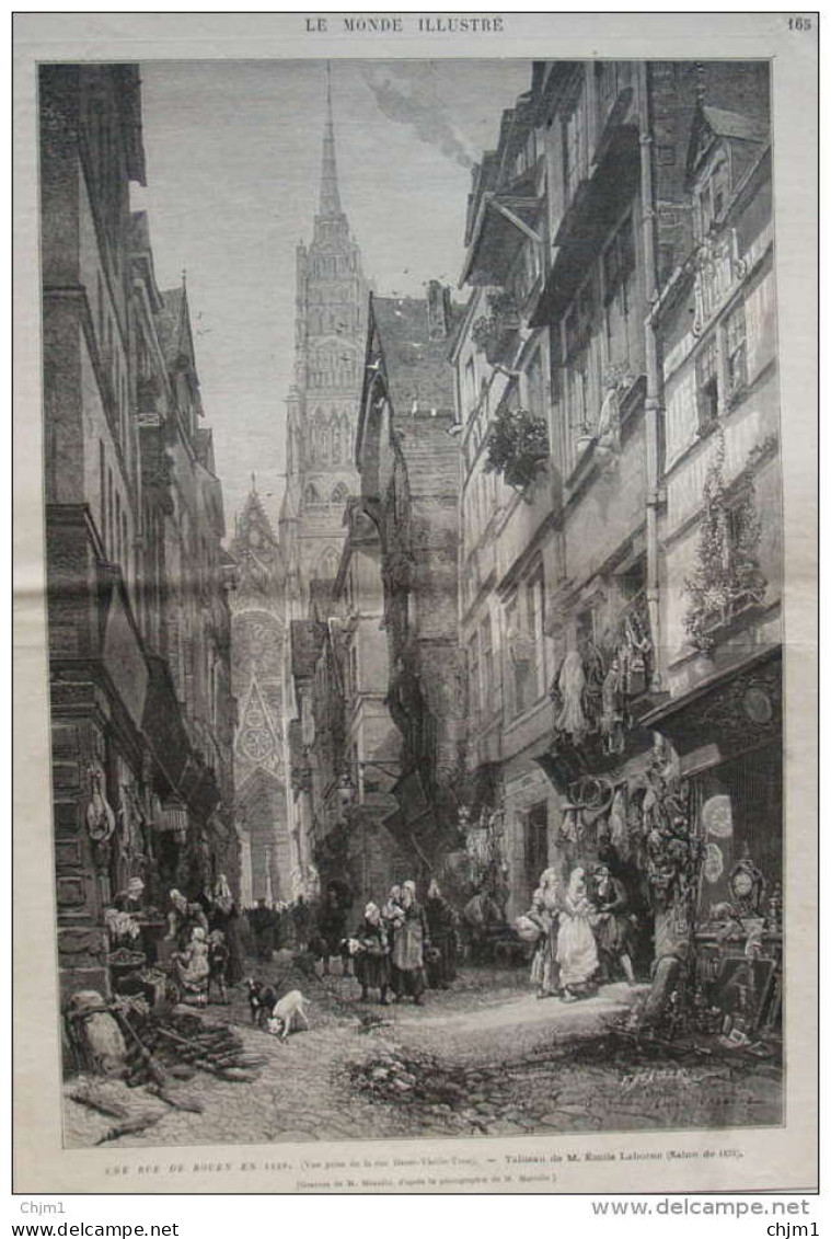 Une Rue De Rouen, Vue Prise De La Rue Basse-Vieille-Tour -  Page Original 1876 - Historische Dokumente