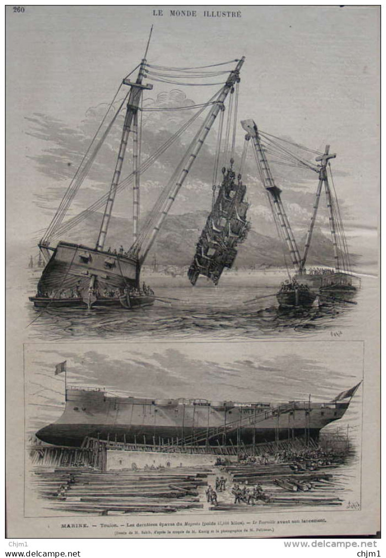 Marine - Toulon - Les Dernières épaves Du "Magenta"  -  Page Original 1876 - Historical Documents