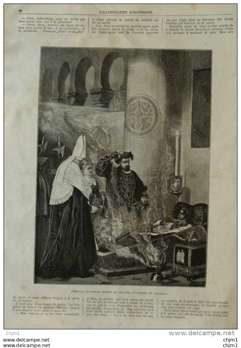 Francois De Borgia Devant Le Cercueil D'Isabelle De Portugal  -  Page Original 1876 - Historische Dokumente