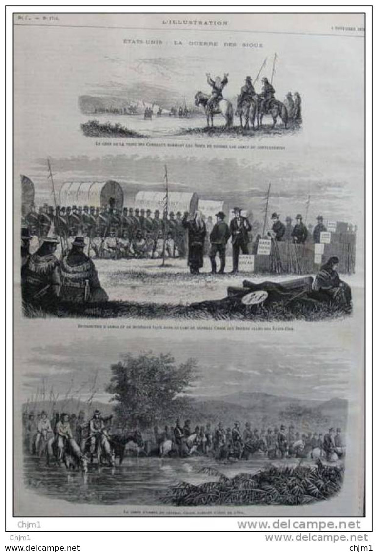 La Guerre Des Sioux En États-Unis - Page Original  1876 - Historische Dokumente