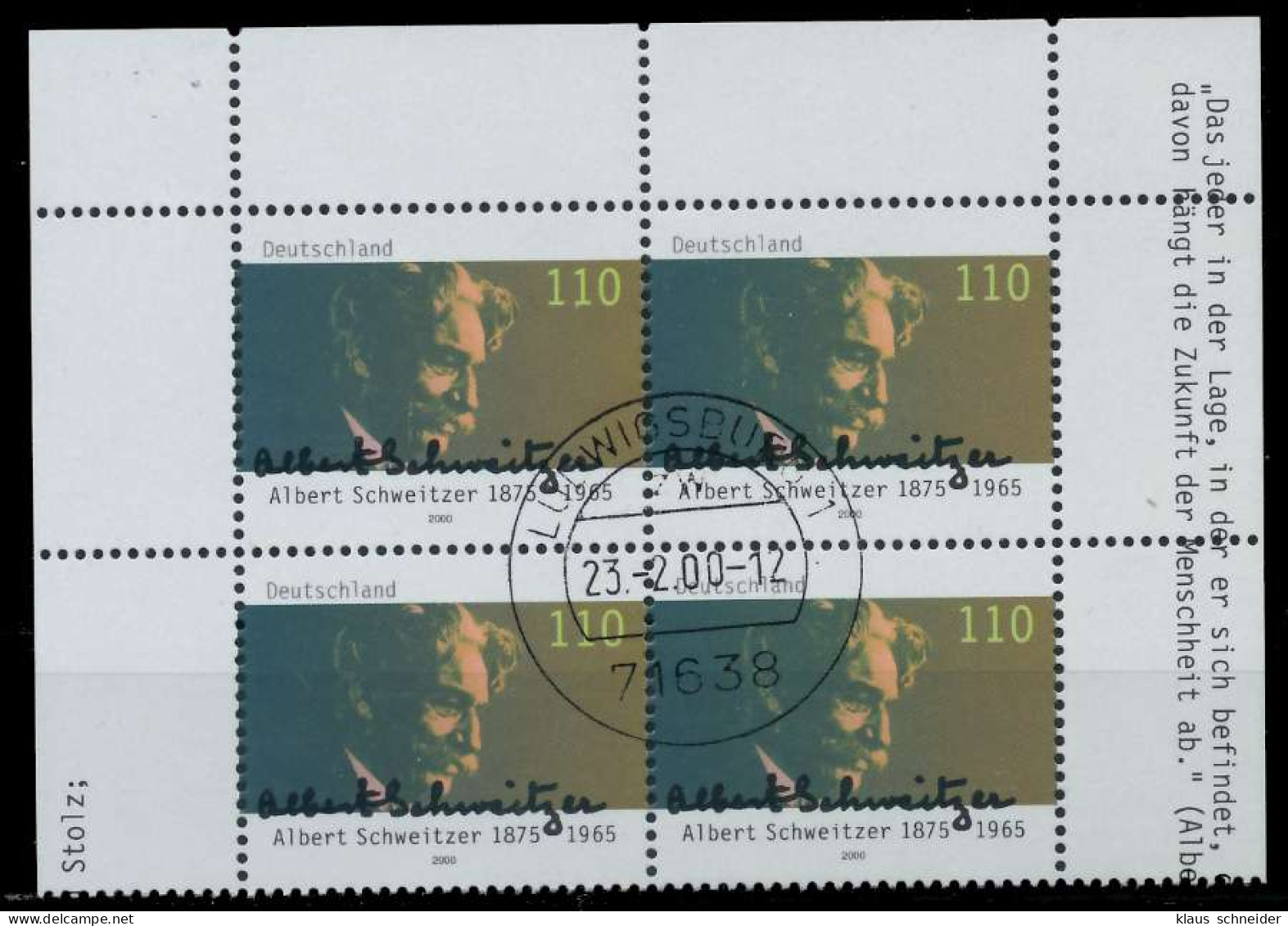 BRD BUND 2000 Nr 2090 Zentrisch Gestempelt VIERERBLOCK X63B1D2 - Used Stamps