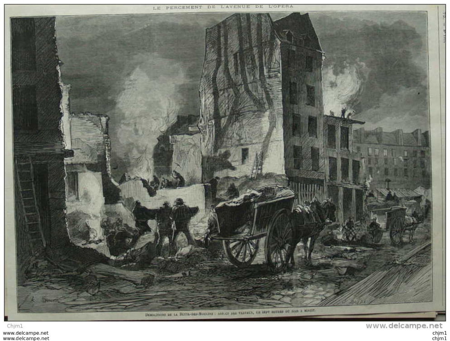 Démolitions De La Butte-des-Moulins - Page Original 1876 - Historical Documents