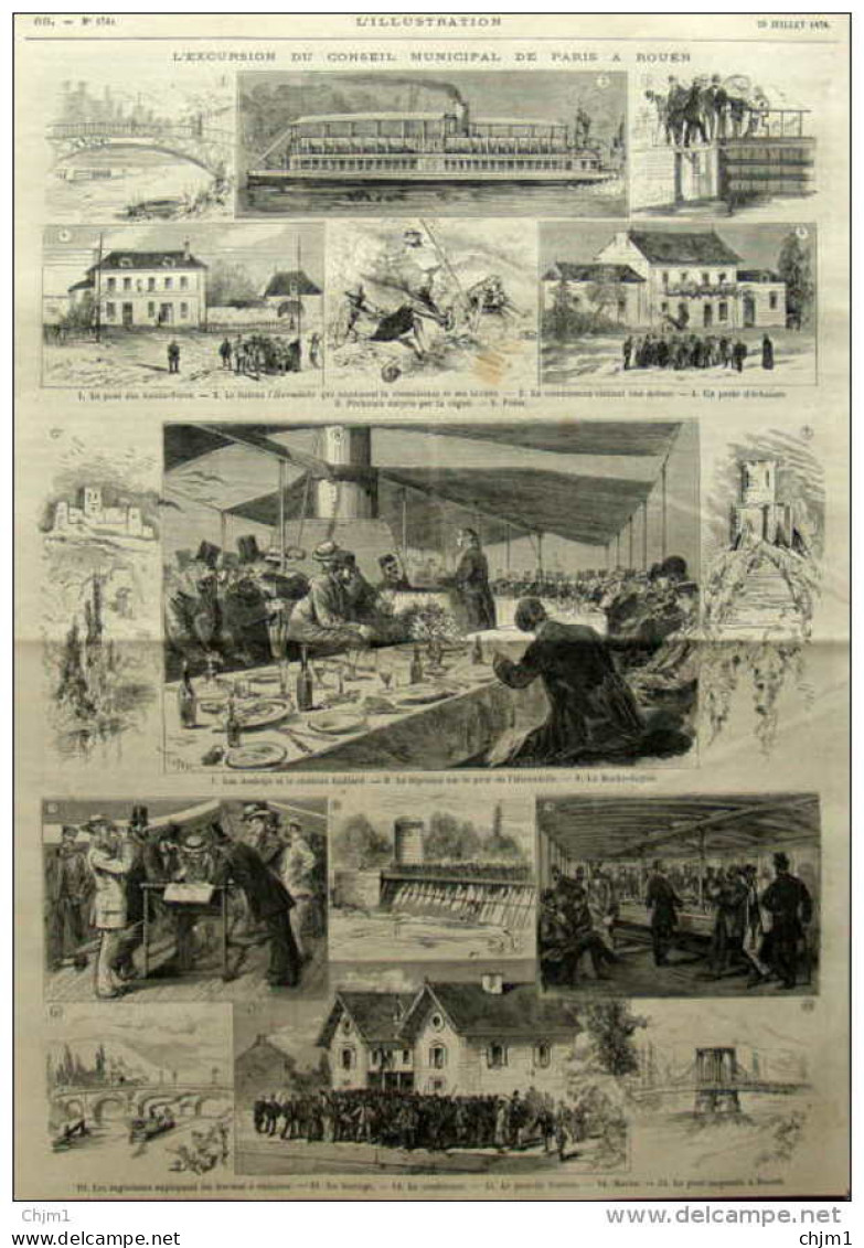 L'excursion Du Conseil Municipal De Paris à Rouen - Pont De Vernon - Page Original 1876 - Documenti Storici