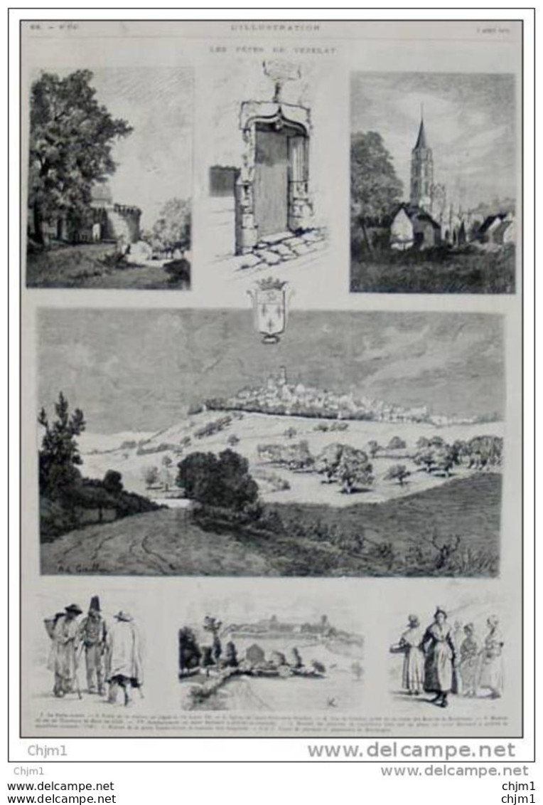 Les Fêtes De Vézelay - Vue De Vézelay - Page Original  1876 - Historische Dokumente