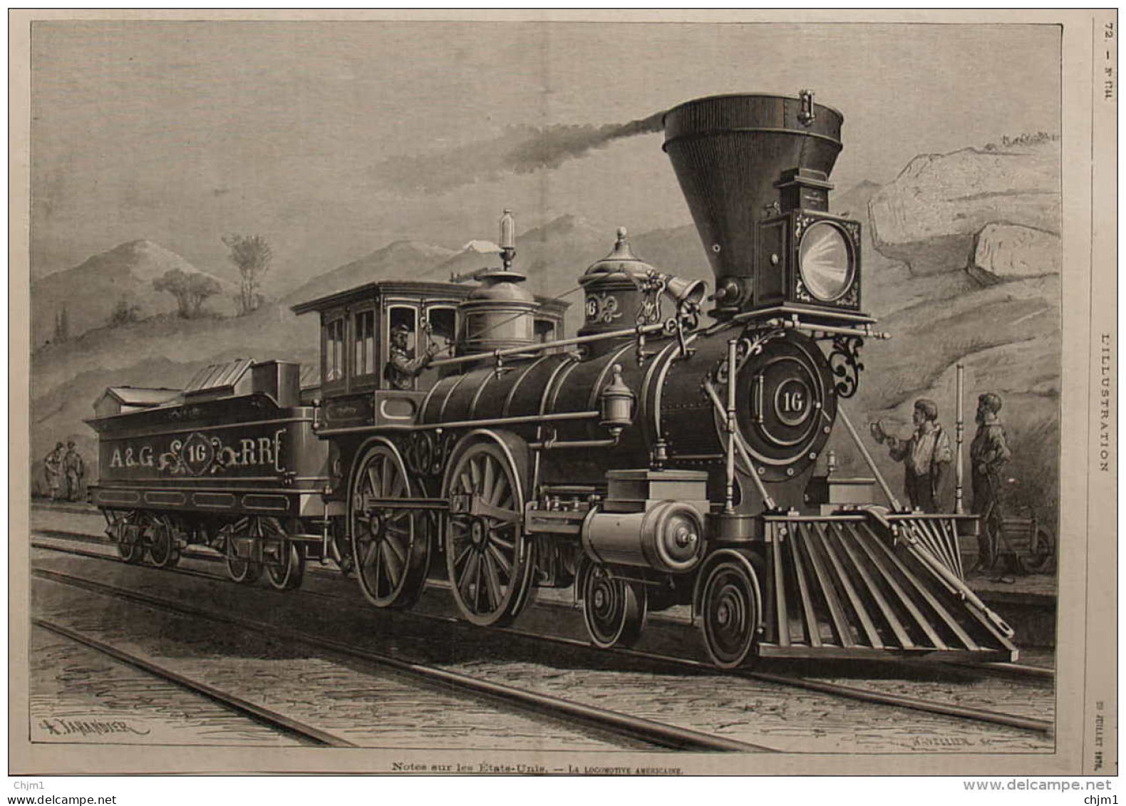 La Locomotive Américaine - Page Original 1876 - Historical Documents