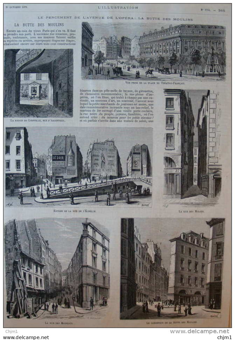 La Butte Des Moulins - Rue Des Mulets - La Rue De Moineaux  - La Maison De Corneille - Page Original 1876 - Historische Dokumente