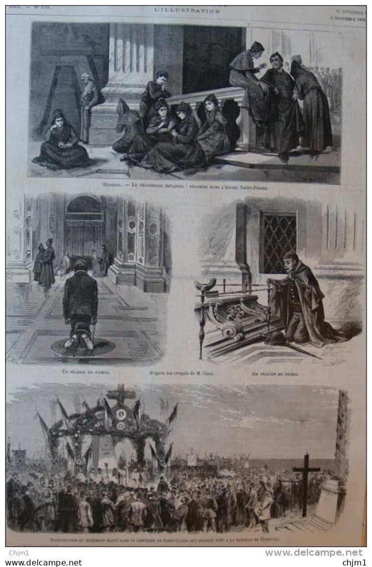 Rome - Le Pelerinage Espagnol -  Pélerins Dans L'église Saint-Pierre - Page Original 1876 - Documenti Storici