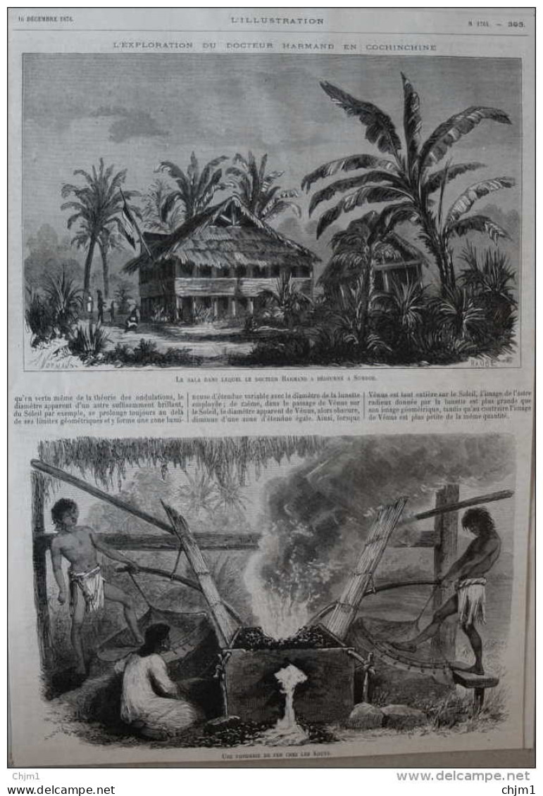 Exploration Du Docteur Harmand En Cochinchine - Une Fonderie De Fer Chez Les Kouys - Page Original 1876 - Historical Documents