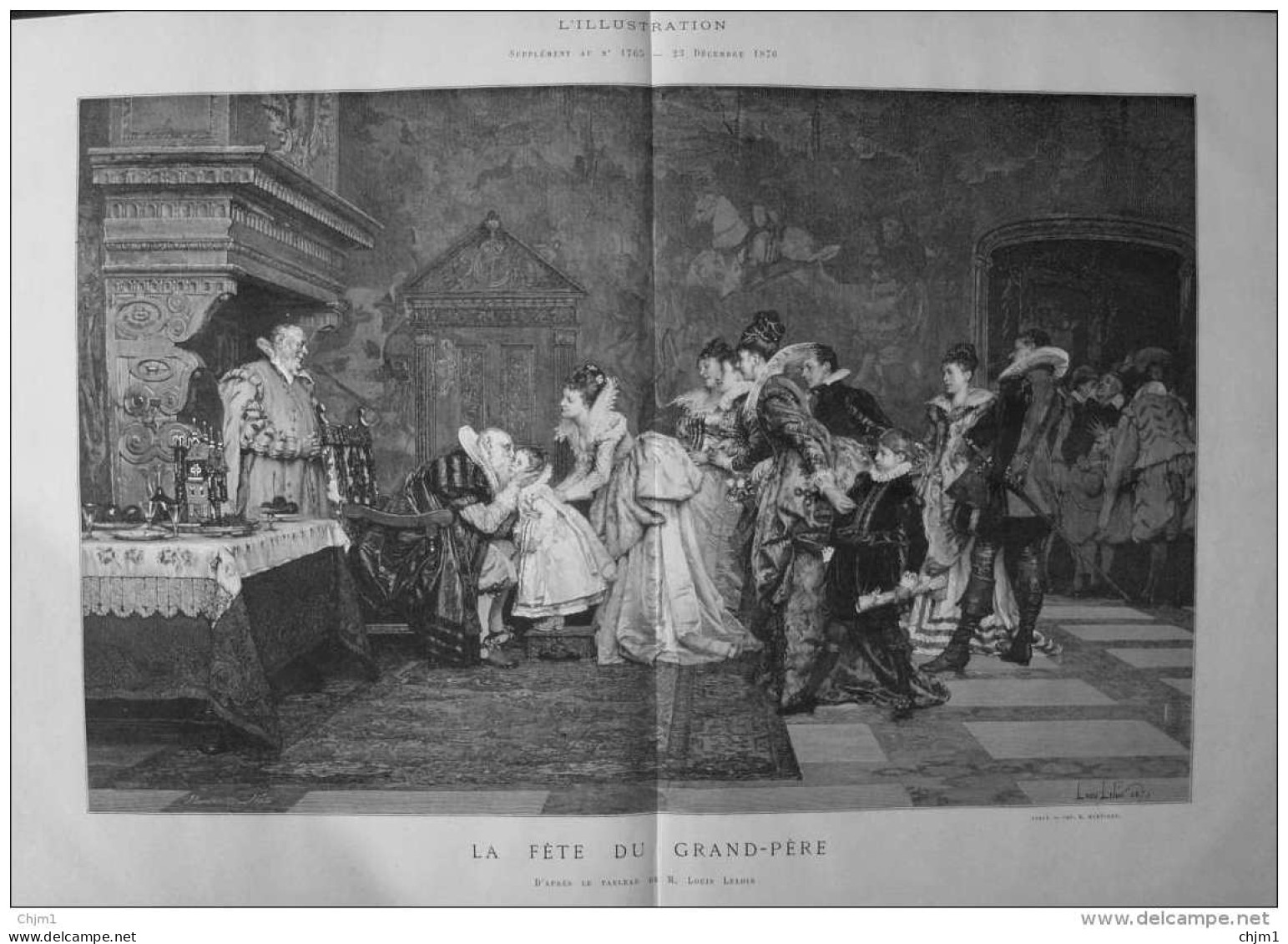 La Fête Du Grand-Père - D'après Le Tableau De M. Louis Leloir - Page Original 1876 - Documenti Storici