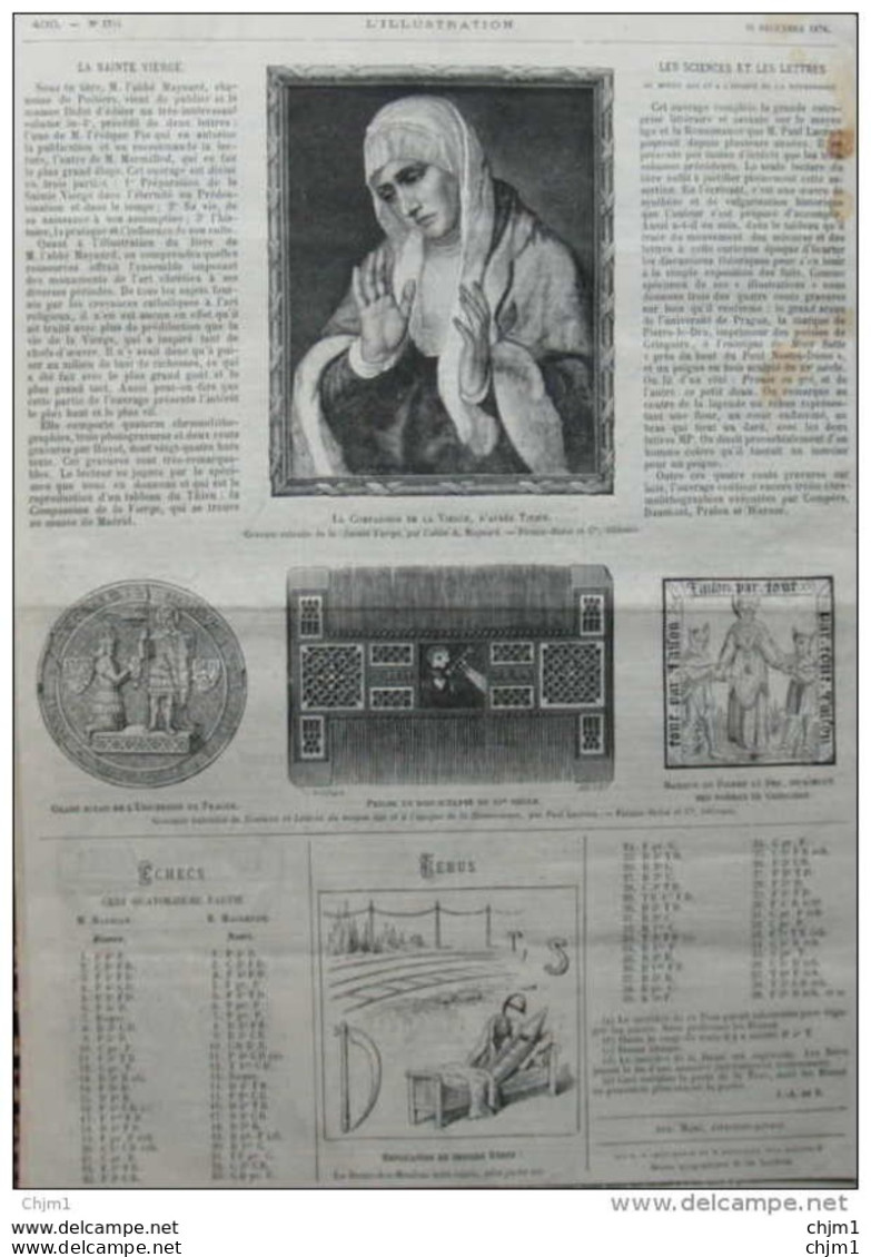 La Compassion De La Vierge, D'après Titien - Rebus - échecs 114 Partie M. Maurian -M . Mackensie - Page Original 1876 - Documents Historiques