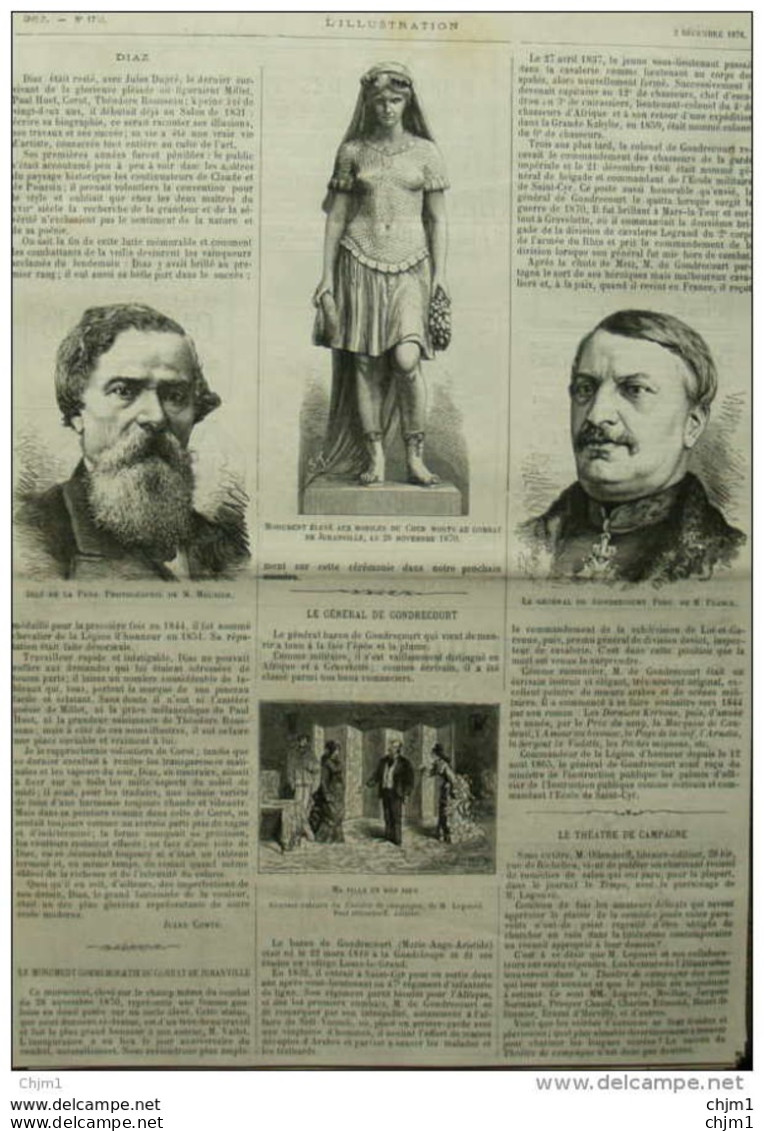 Diaz De La Pena - Le Général De Gondrecourt - Page Original 1876 - Documentos Históricos