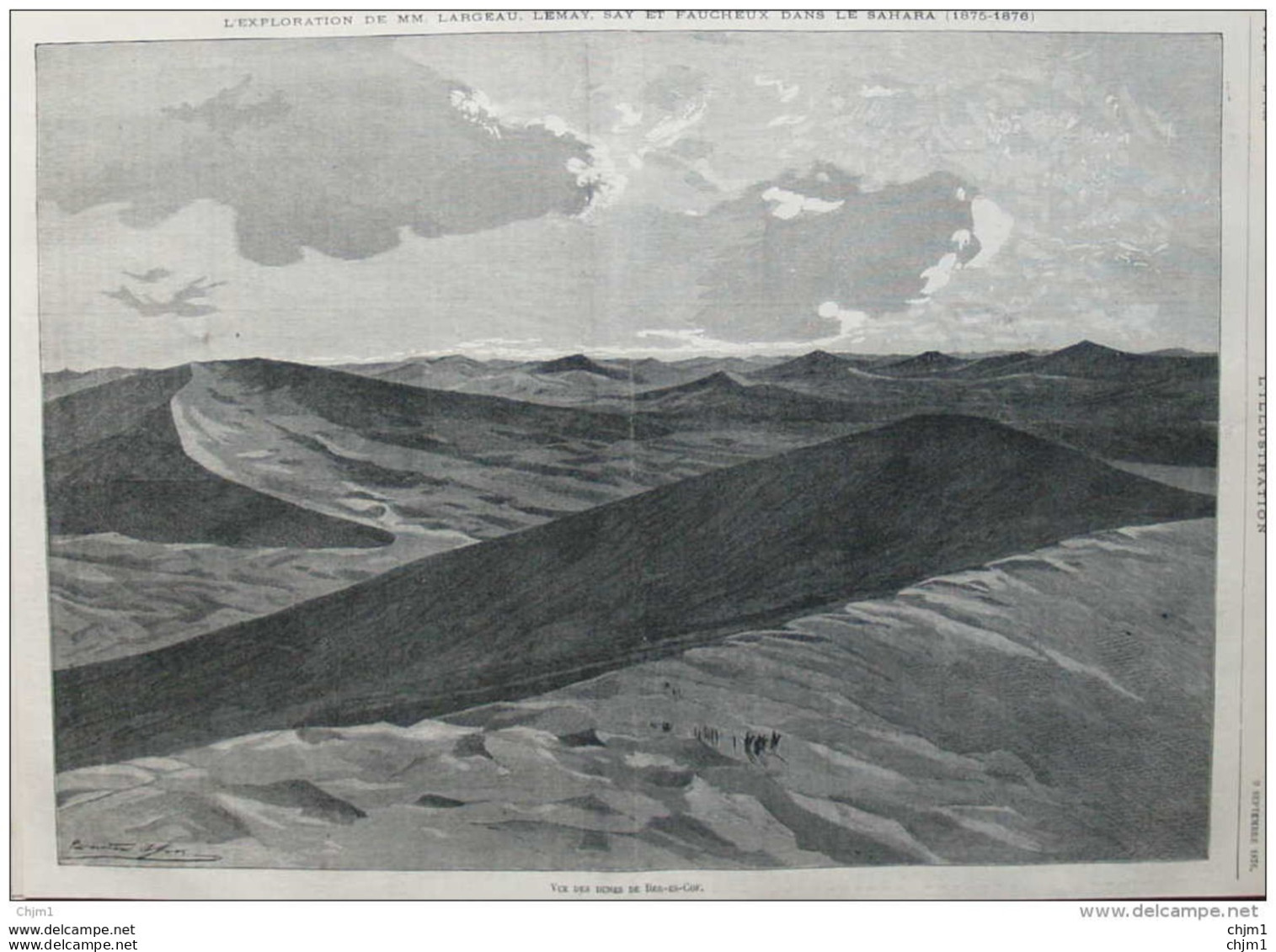 Vue Des Dunes De Ber-Es-Cof - L'exploration De MM. Largeau, Lemay, Say Et Faucheux Dans Le Sahara - Page Original 1876 - Documents Historiques