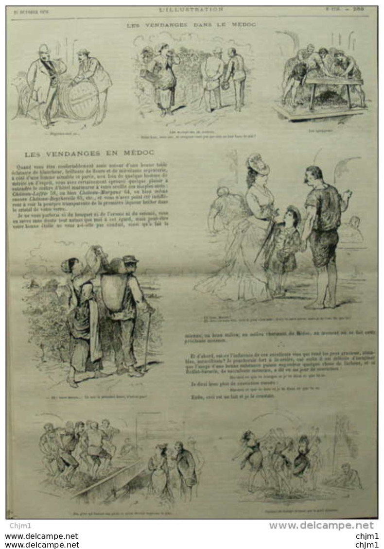 Les Vendanges En Médoc - Page Original 1876 - Documenti Storici