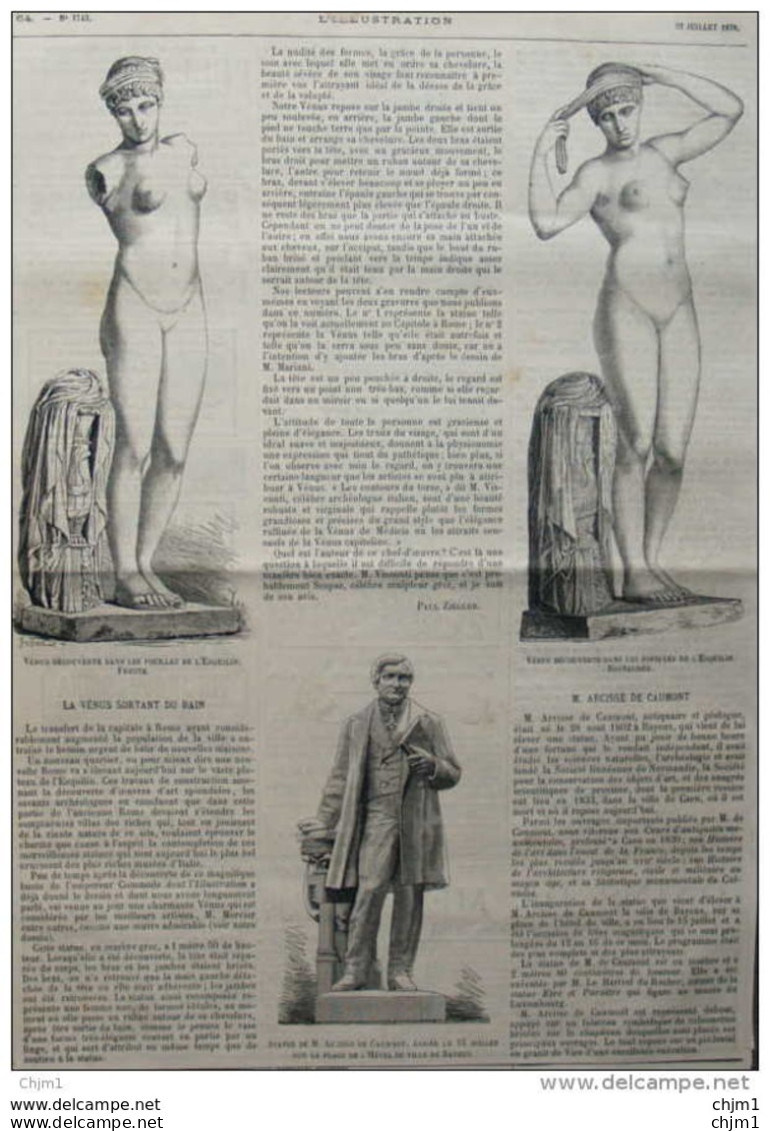 Vénus Découverte Dans Les Fouilles De L'Esquilin, Fruste  - Page Original 1876 - Historische Dokumente