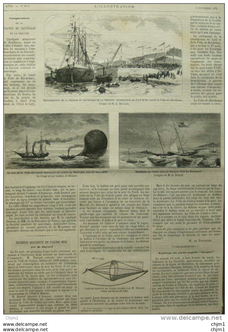 Inauguration De La Station De Sauvetage De La Gironde - Naufrage Du Yacht Anglais "Imogen" - Page Original 1876 - Documenti Storici