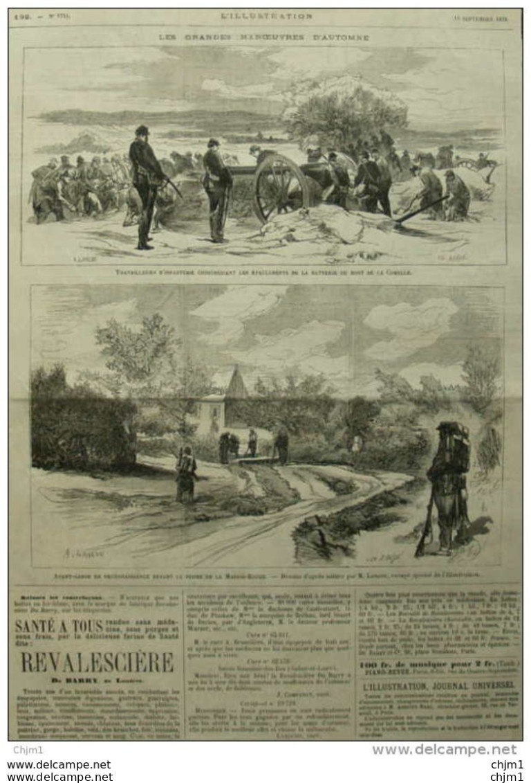 Les Grandes Manoueuvres D'automne - Travailleurs D'infanterie -batterie Du Mont De La Comelle - Page Original 1876 - Historische Dokumente