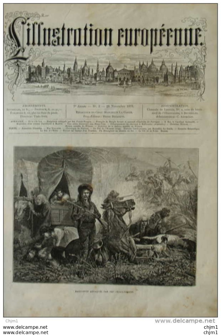 Emigrants Attaquées Par Des Peaux-rouges - Page Original 1876 - Historical Documents