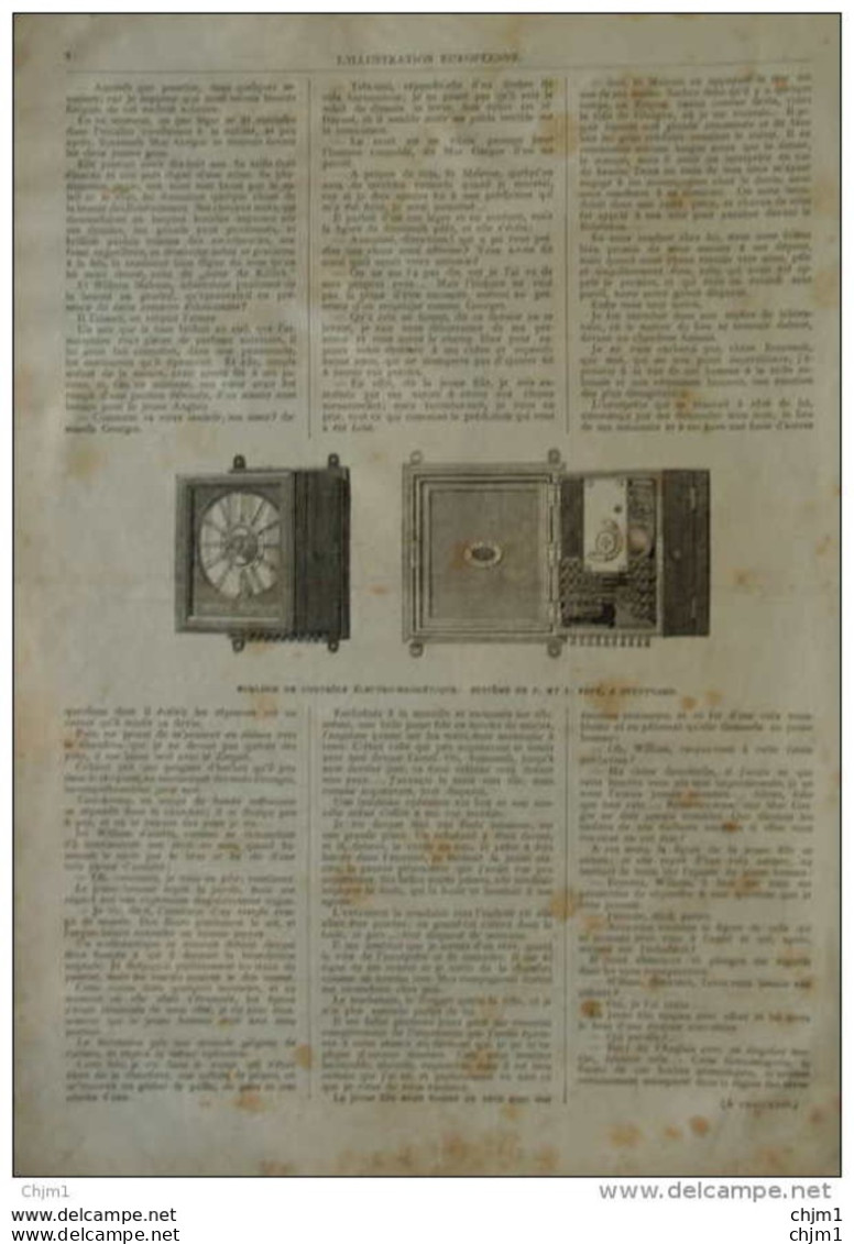 Horloge De Contrôle électro-magnétique, Système De C. Et P.Feyn à Stuttgart- Page Original 1876 - Historical Documents