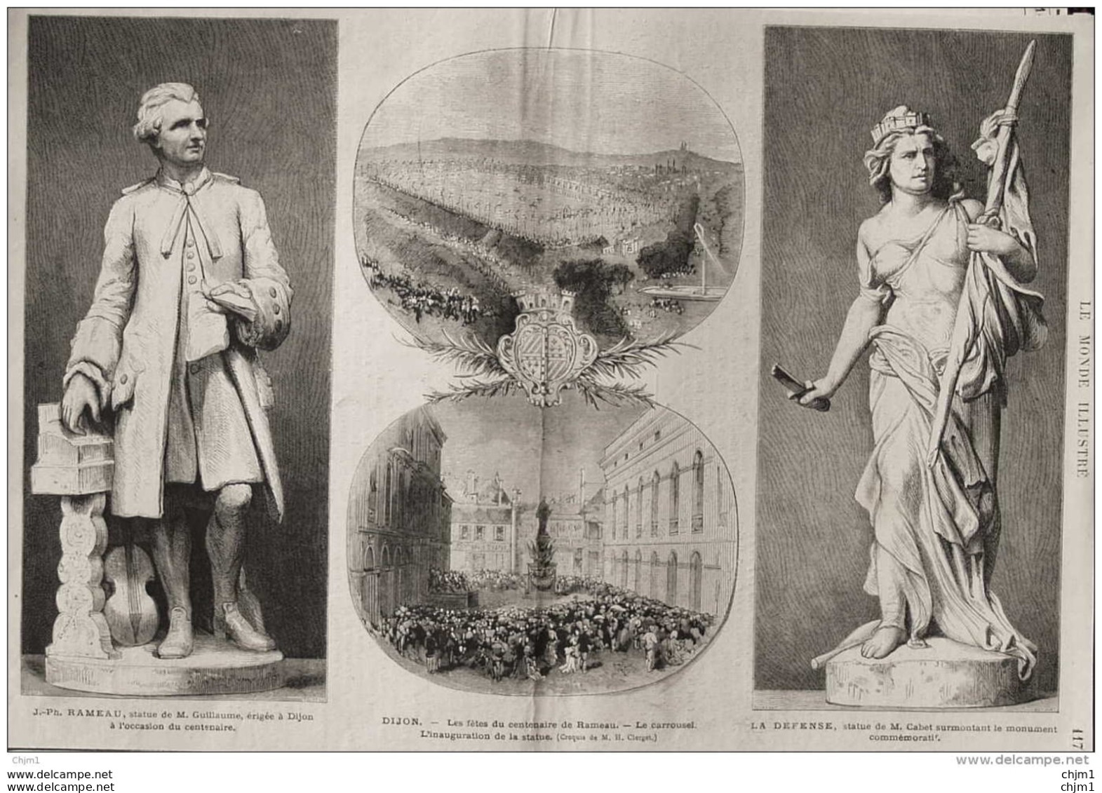 Dijon - Les Fêtes Du Centenaire De Rameau "La Defense", Statue De M. Cabet - Page Original - 1876 - Documentos Históricos