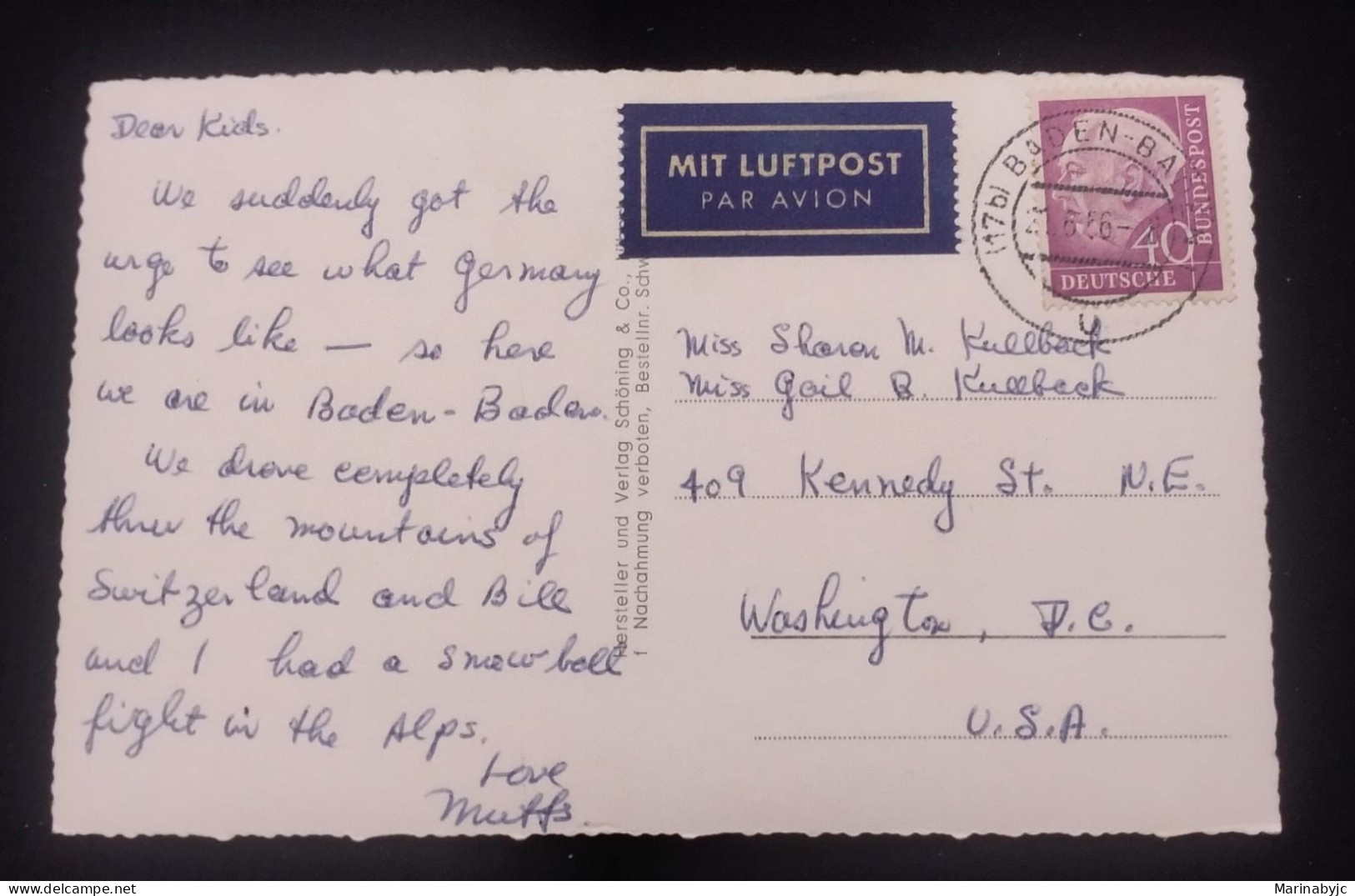 D)1956, GERMANY, POSTCARD SENT TO U.S.A, AIR MAIL, WITH STAMP BASIC SERIES, PRESIDENT DR. THEDORE HEUSS 40C, XF - Other & Unclassified