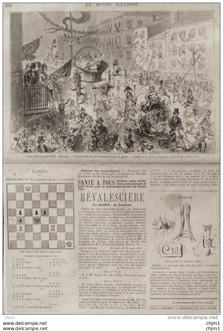 Villefranche (Rhône) - Cavalcade De Bienfaisance Du 23 Avril - Page Original - 1876 - Documents Historiques