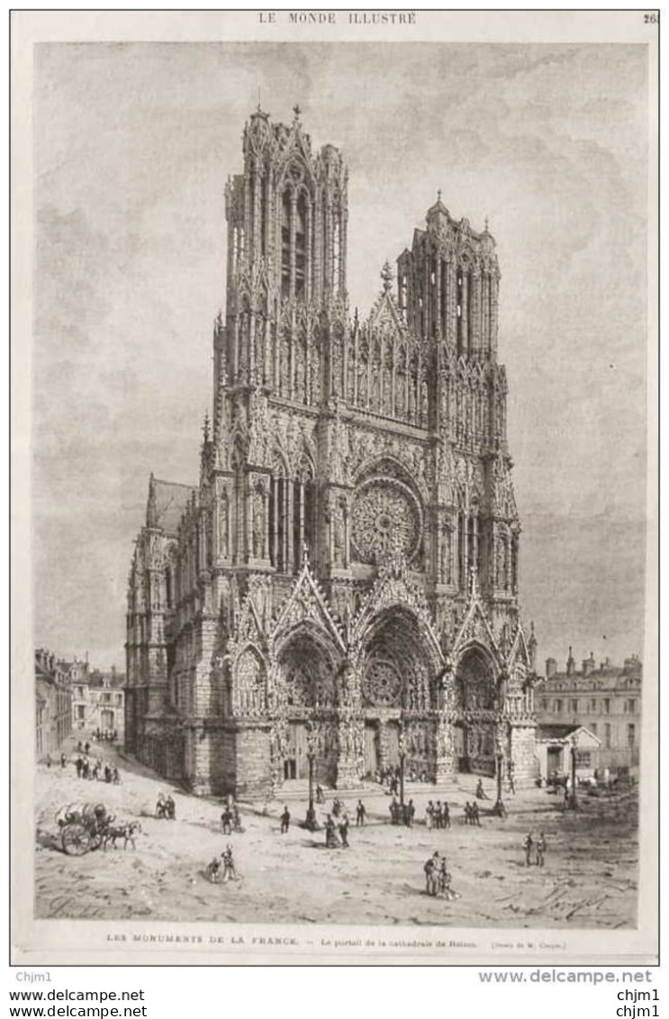 Les Monuments De La France - Le Portail De La Cathédrale De Reims - Page Original - 1876 - Historical Documents