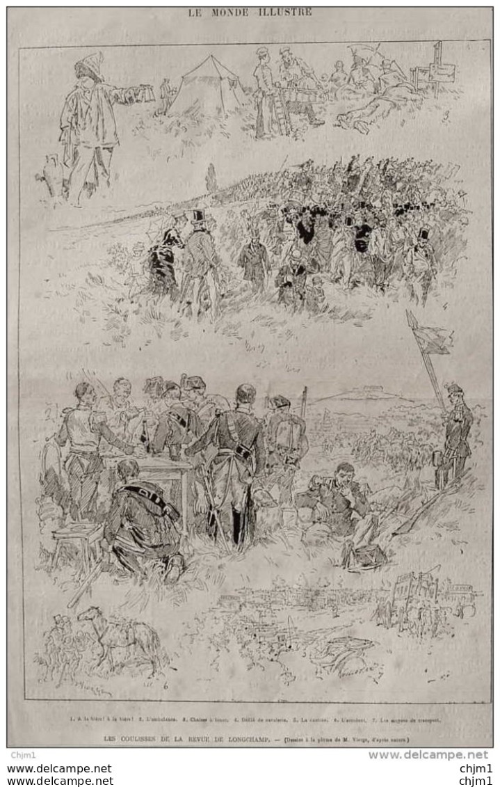 Les Coulisses De La Revue De Longchamp - Défilé De La Cavalerie -  Page Original - 1876 - Documentos Históricos