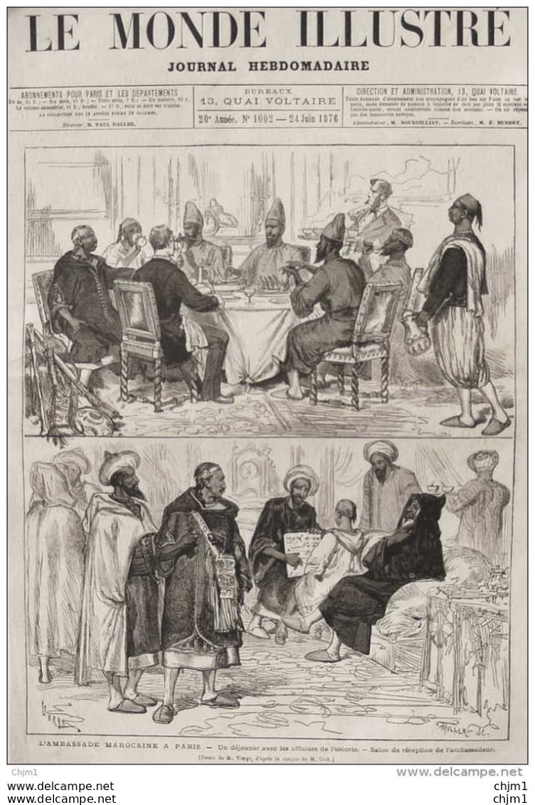 L'ambassade Marocaine à Paris - Un Déjeuner Avec Les Officiers De L'escorte -  Page Original - 1876 - Historische Dokumente