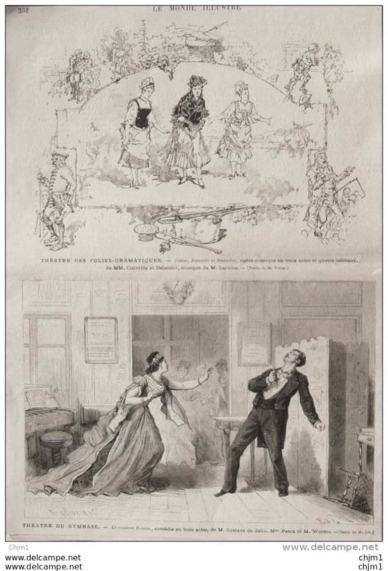 Théâtre Du Gymnase, "La Comtesse Romani" De M. Gustave De Jalin -  Page Original - 1876 - Documenti Storici