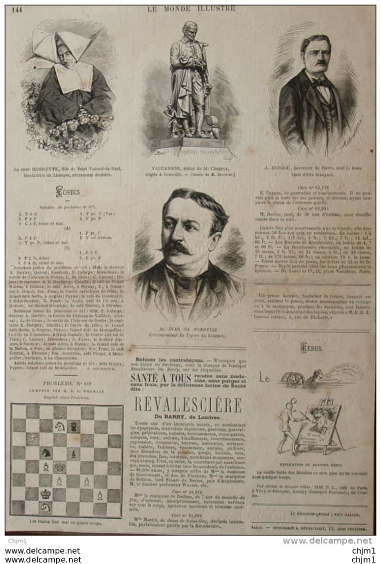 Ivan De Woestine - J. Durécu, Sauveteur Du Havre - La Soeur Henriette, Fille De Saint-Vincent-de-Paul Page Original 1876 - Historical Documents
