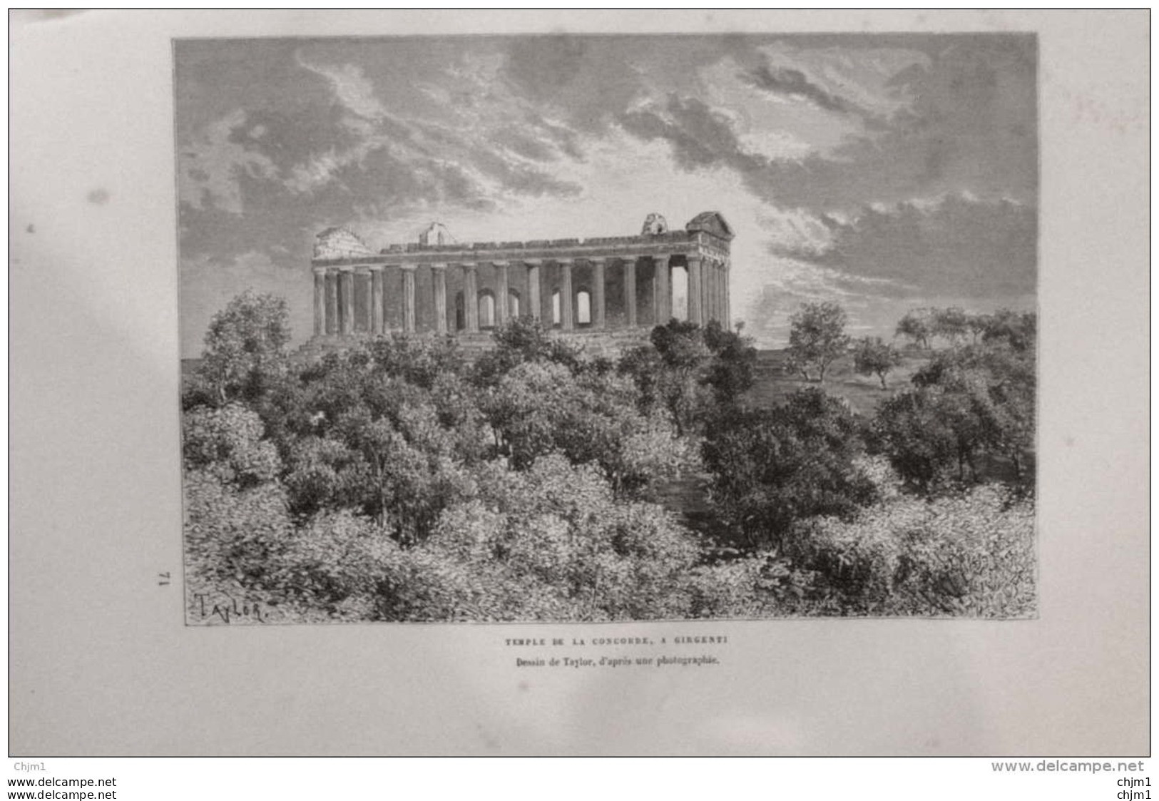 Temple De La Concorde, à Girgenti -  Page Original 1876 - Documenti Storici